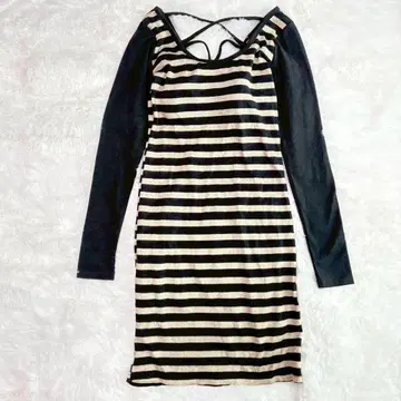 긴팔 타이트 원피스 백산 보더 무늬 라메 혼방 풀오버 캐주얼