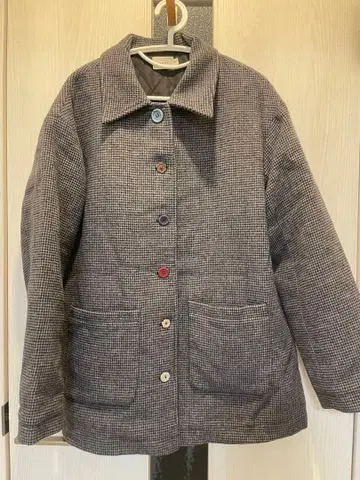 하운드투스 패턴 울 자켓 컬러풀 버튼 그레이 계열