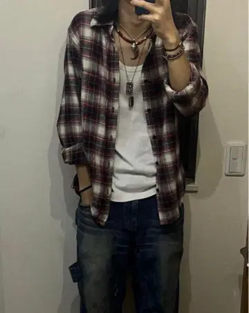 극강의 멋짐 체크 셔츠 아메카지 그런지