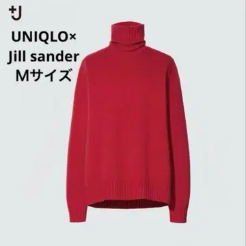 유니클로 +J 미들 게이지 캐시미어 블렌드 터틀넥 스웨터 레드
