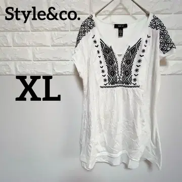[ Style&co. ] XL 튜닉 자수 화이트 프렌치 슬리브