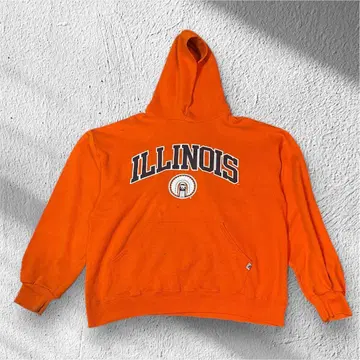 90s 00s ILLINOIS 로고 빈티지 후드 부착 후드티 오렌지