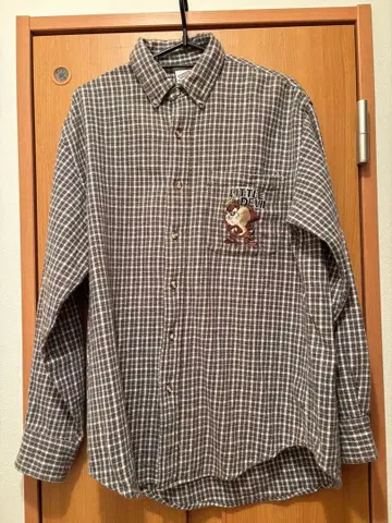 태즈메니안 데빌 워너 브라더스 자수 체크 플란넬 셔츠