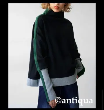 안티카 더블 자카드 배색 니트 블랙