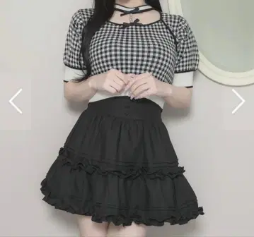 pium 비쥬 초커 포함 케이프 니트 핑크 블랙 깅엄