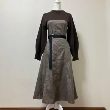 러그넘 문 롱 원피스 도킹 니트 브라운 가을 겨울 성인