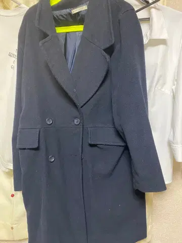 네이비 더블 브레스트 롱 코트