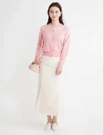 [ 미사용 새상품 ] CELFORD 실크 블렌드 비쥬 넥 가디건 핑크