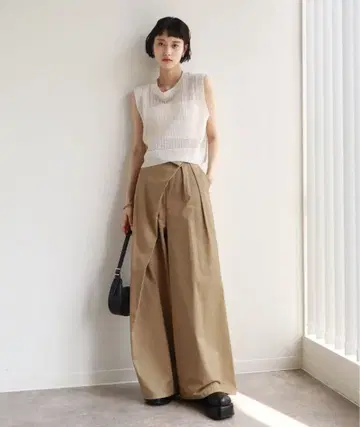 NOGLE 하이웨스트 랩 와이드 팬츠