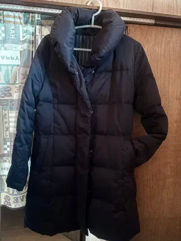 여성용 다운 코트 블랙 하이넥 롱 기장