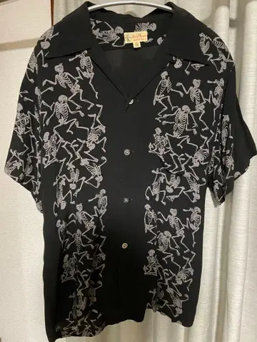 Dry Bones 스켈레톤 패턴 하와이안 셔츠 M