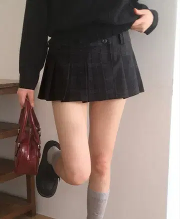 원더 원더 더플 체크 무늬 플리츠 미니 스커트