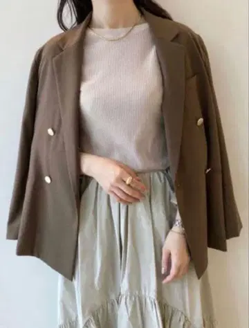 미라 오웬 금장 버튼 더블 블레이저 정품 브라운