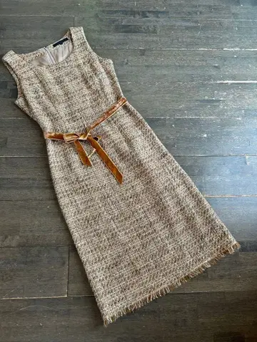 ANAYI 리본 벨트 트위드 원피스 레드, 오렌지 계열 38