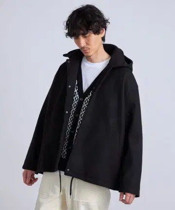 SHIPS any 울 라이크 멜톤 후드 블루종