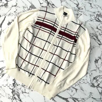 새상품급 Titleist 체크 무늬 집업 스웨터 화이트 LL 사이즈