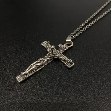 실버 십자가 로사리오 체인 목걸이 펜던트 롱 그리스도