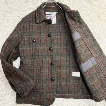 새상품급 OMNIGOD 해리스 트위드 자켓 싸개 단추 체크 무늬 L