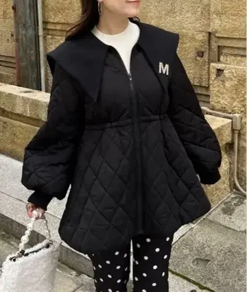 빅 칼라 퀼팅 페플럼 블루종