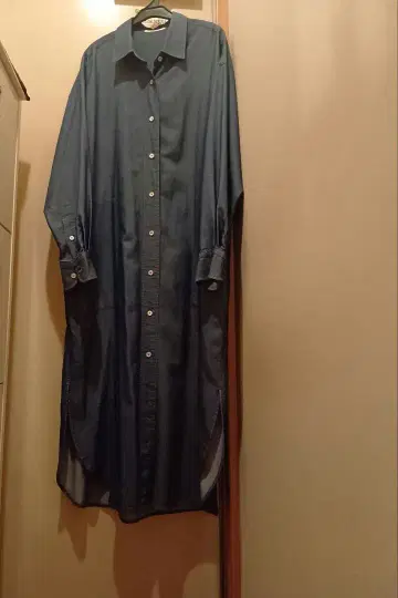 샘플 데님조 긴팔 셔츠 원피스 인디고 셔츠 원피스