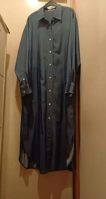 샘플 데님조 긴팔 셔츠 원피스 인디고 셔츠 원피스