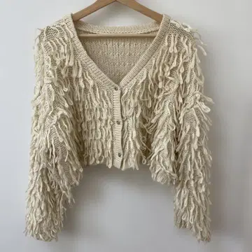VIS 프린지 장식 크림색 니트 가디건