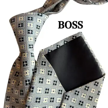새상품급 보스 BOSS 기하학 패턴 클로버 패턴 그레이 계열 실크 넥타이