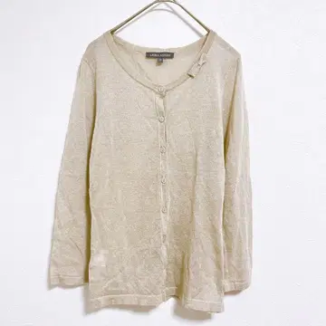 [ 로라 애슐리 ] 얇은 소재 가디건 (XS) 베이지 라메 겉옷 리본