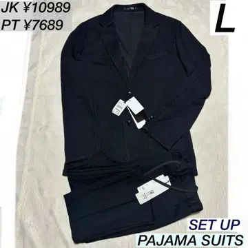 아오키 비슈 울 블렌드 파자마 수트 L 블랙 와플 저지 셋업