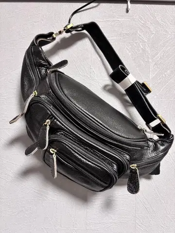 가죽제 바디백 다수납 웨스트 파우치 블랙