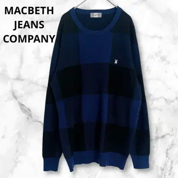 맥베스 진스 컴퍼니 체크 무늬 긴팔 니트 L 블랙 블루