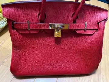 빨간색 가죽 락 장식 핸드백 빨간색 천연 가죽