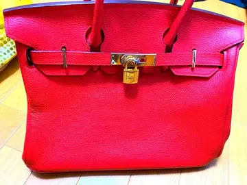 빨간색 가죽 락 장식 핸드백 빨간색 천연 가죽
