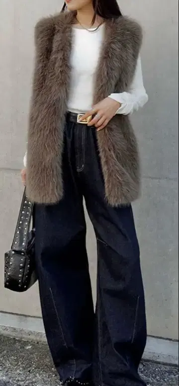 모카 그레이 퍼 롱 베스트