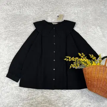 미사용 SM2 옷깃 스캘럽 블라우스 코튼 린넨 블랙 프리