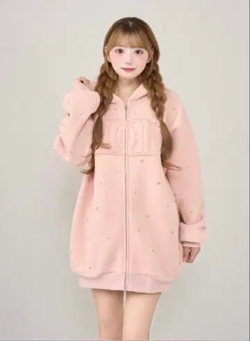 darich DD 로고 비쥬 지퍼 후드티 핑크