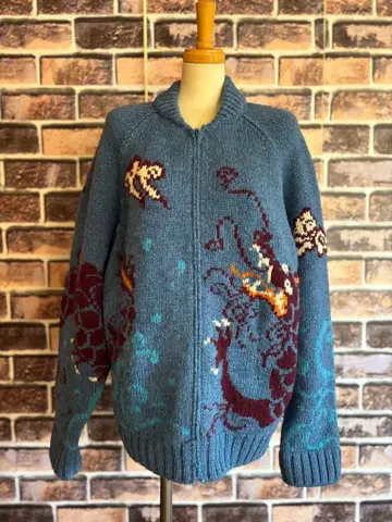 카우친 니트 자켓 드래곤 무늬 집업 니트