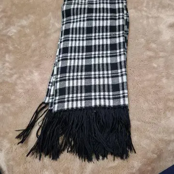 체크 무늬 프린지 달린 머플러