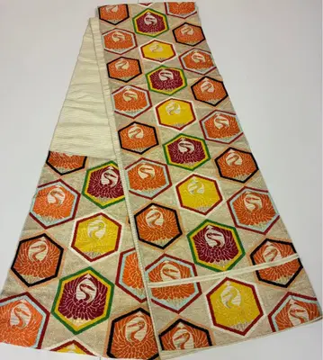 앤티크 후쿠로 오비 거북이 등껍질 무늬와 학 문양 기모노 레트로 리메이크