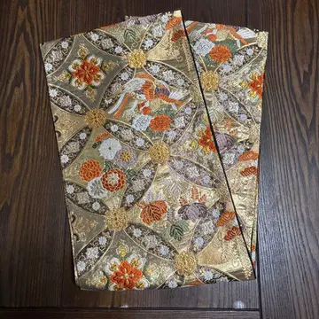 골드 컬러 꽃무늬 후쿠로 오비