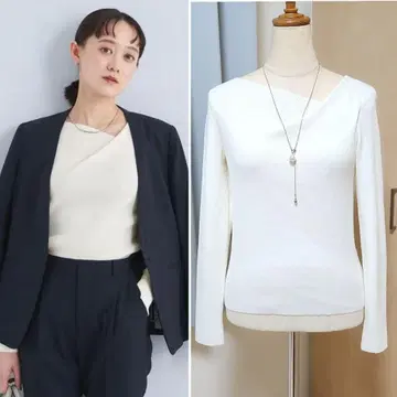 새상품급 1_OF MINE 리브 비대칭 넥 풀오버 니트 이에나