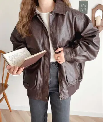 Java 페이크 가죽 빈티지 오버 사이즈 블루종