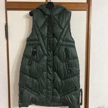 후드 부착 롱 다운 베스트 M 올리브 그린