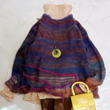 멋진 색깔 자우 센소유니코 포근한 모헤어 니트 변형 상의 퍼플 계열