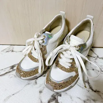 플러스 다이애나 +diana 힐업 스니커즈 화이트 라메 21.5