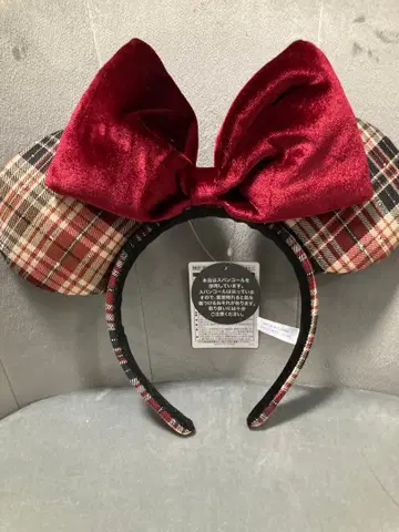 [택 포함 새상품] 디즈니 체크 빨간색 머리띠 리본 완판템
