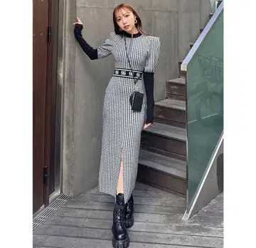 rienda 허리 로고 니트 원피스