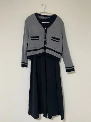 그레이 가디건 포함 롱 원피스