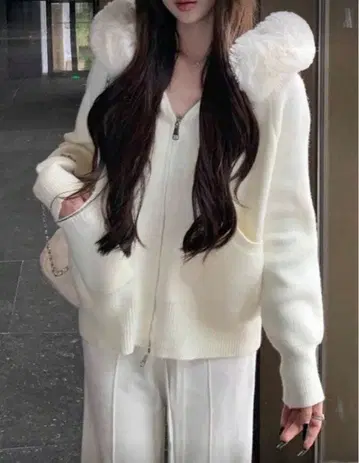 [ 당일 발송 ] 새상품 후드 부착 니트 스웨터 니트 스웨터 가디건 퍼