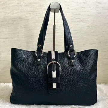 컨디션 최상 발리 토트백 스트라이프 주름 가죽 숄더 블랙